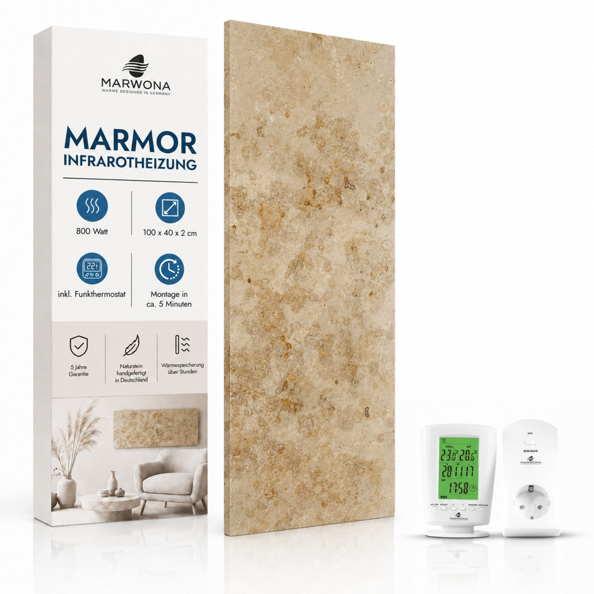 Chauffage en pierre naturelle 800 watts avec thermostat