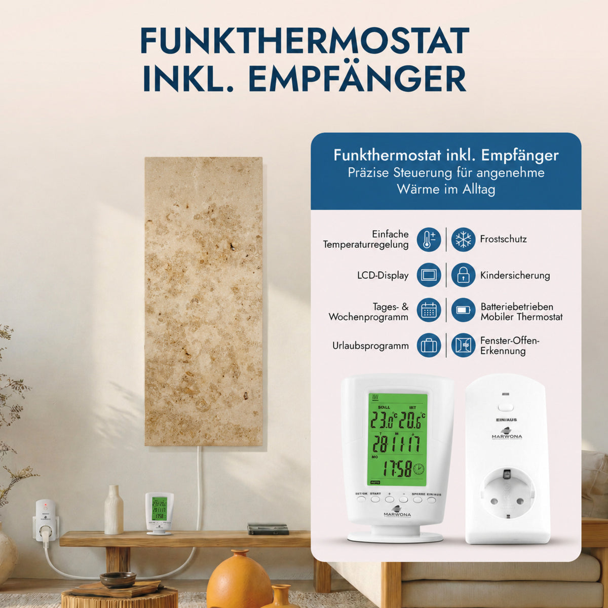 Chauffage en pierre naturelle 800 watts avec thermostat